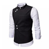 Black Stand Collar Mens Dress Vest Fashion Chic Slim Fit Sleeveless Vest Waistcoat Male Formal Business Dress Vests Gilet Homme