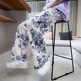 Joior Spring Summer Flower Pants Men's Fashion Printed Casual Pants Men Streetwear Loose Hip-hop Straight Wide-leg Pants Mens Trousers