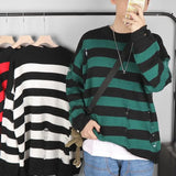 Joior Black Stripe Sweaters Destroyed Ripped Sweater Men Pullover Hole Knit Jumpers Men Oversized Sweatshirt Harajuku Long Sleeve Tops