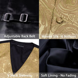 Joior 4PC Mens Extra Silk Vest Party Wedding Gold Paisley Solid Floral Waistcoat Vest Pocket Square Tie Suit Set