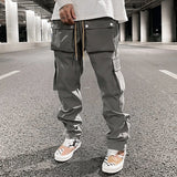 Joior High Street Multi-pocket Casual Trousers for Men and Women Side Breasted Drawstring Cargo Pants Harajuku Solid Loose Pants