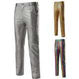 Joior Mens Dancer Stage Pants Gold Silver Rainbow Plaid Sequin Trousers Men Disco Festival Christmas Party Prom Pantalones Hombre 3XL