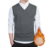 Joior Cotton Pullovers Vest Mens Sweater Autumn V Neck Slim Sweaters Vest Men's Warm Sleeveless Sweater Slim Style Casual M-3xl