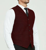 Joior Men's Grey Herringbone Wool Tweed Slim Fit Leisure Cotton Suit Burgundy Vest Gentleman Business Waistcoat For Wedding