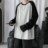 Men Long Sleeve T-shirts Fashion Patchwork Harajuku Loose Outwear Tshirts Hip-hop Students All-match Basic Tops Couple