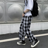 Joior Men Casual Pants Plaid Ankle Length Loose Wide Leg All-match Elastic Waist Fashion Trousers Streetwear Harajuku Korean Retro Ins