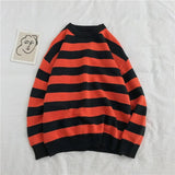 Joior Fashion Pullover Red And Black Stripe Knitted Sweater Men Women's Autumn Winter Round Neck Casual Trend  Clothing Plus Size