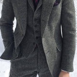 Joior Gray Wool Tweed Winter Men Suit's For Wedding Formal Groom Tuxedo Herringbone Male Fashion 3 Piece (Jacket +Vest +Pants+Tie)