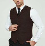 Joior Men's Grey Herringbone Wool Tweed Slim Fit Leisure Cotton Suit Burgundy Vest Gentleman Business Waistcoat For Wedding