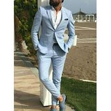 Joior Light Blue Linen Summer Men Suits Slim Fit 2 Piece Groom Tuxedo for Wedding Male Fashion Jacket with Pants