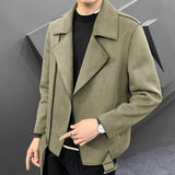 Joior Autumn Winter New Men's Fashion Business Self-cultivation Leather Fleece Tailored Woolen Coat Men Casual Solid Color Jacket