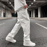 Joior Hip Hop White Straight Ripped Casual Mens Jeans Pants Both Side Tassel Wide Leg Streetwear Denim Trousers Oversized