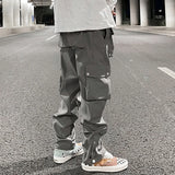 Joior High Street Multi-pocket Casual Trousers for Men and Women Side Breasted Drawstring Cargo Pants Harajuku Solid Loose Pants