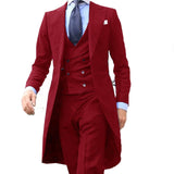 Joior New Fashion Long Coat Designs Burgundy Men Suit Gentle Men Tuxedo Prom Wedding Blazer Custom 3 Pieces (Jacket+vest+Pants)