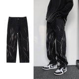 Hip-hop Tie-dye Jeans Men Fashion Retro Casual Baggy Wide-leg Jeans Mens Streetwear Korean Loose Camo Straight Denim Pants Men