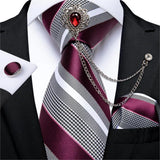 Joior Fashion Green Dot Red 8cm Men's Silk Tie Business Wedding Party Necktie Handkerchief Brooch Cufflinks Set Men's Gift Tie DiBanGu