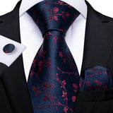 Joior Black Red Rose Floral Ties For Men 8cm Men's Silk Neck Tie Handkerchief Cufflinks Set Business Wedding Tie Gift For Men