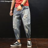 Joior Men Summer Ripped Ankle Length Plus Size Jeans 38 40 42 Harem Holes Hip Hop Trousers Denim Scratched Loose Boys Cool Blue Pants