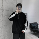 Joior Autumn Winter Long Sleeve Men T Shirts Clothes Black White Patchwork Fake Two Cool Fashion Tops Oversized Korean Style Side Slit