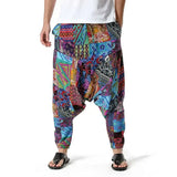 Joior Men's African Print Harem Baggy Genie Boho Pants Casual Cotton Yoga Drop Crotch Joggers Sweatpants Hip Hop Traditional Trousers