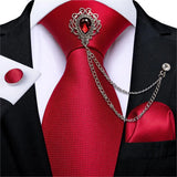 Joior Fashion Green Dot Red 8cm Men's Silk Tie Business Wedding Party Necktie Handkerchief Brooch Cufflinks Set Men's Gift Tie DiBanGu