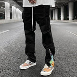 Joior Streetwear Patchwork Cashew Flower Print Cargo Pants Y2k Men Hip Hop Casual Functional Slim Cargo Trousers Male Pocket Side Zip