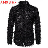 Joior Sexy Black Feather Lace Shirt Men Fashion See Through Clubwear Dress Shirts Mens Event Party Prom Transparent Chemise S-3XL