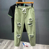 Joior Japanese Trend New Men's Ripped Hole Jeans White Green Black Ankle Length Youth Fashion  Loose  Denim Harem Cargo Pants