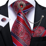 Joior Fashion Green Dot Red 8cm Men's Silk Tie Business Wedding Party Necktie Handkerchief Brooch Cufflinks Set Men's Gift Tie DiBanGu