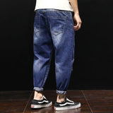 Joior Men Summer Ripped Ankle Length Plus Size Jeans 38 40 42 Harem Holes Hip Hop Trousers Denim Scratched Loose Boys Cool Blue Pants