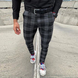 Joior Summer Men's Casual Pants Plaid  Social Stretch Trousers Mid Waist Skinny Business Office Working  Party Male Suit Pants  Autumn