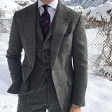 Joior Gray Wool Tweed Winter Men Suit's For Wedding Formal Groom Tuxedo Herringbone Male Fashion 3 Piece (Jacket +Vest +Pants+Tie)