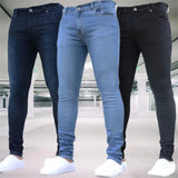 Man Pants Retro Washing Zipper Stretch Jeans Casual Slim Fit Trousers Male Plus Size Pencil Pants Denim Skinny Jeans for Men