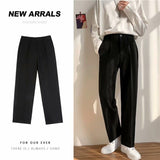 Joior Ice Silk Men Suit Pants Loose Loose Drape Straight Leg Trousers for Men Thin Wide-leg Casual Ninth Pants Japanese Streetwear