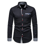 Joior Autumn Plaid Patchwork Formal Shirts for Men Slim Long Sleeve White Button Up Shirt Dress Business Office Camisas