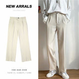 Joior Ice Silk Men Suit Pants Loose Loose Drape Straight Leg Trousers for Men Thin Wide-leg Casual Ninth Pants Japanese Streetwear