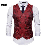 Joior Men's Red Paisley Double Breasted Dress Vest Brand New Slim Fit Formal Business Sleeveless Waistcoat Men Chaleco Hombre 2XL