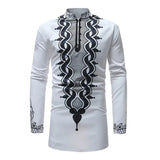 African Tribal Dashiki Longline Shirt Brand New Slim Long Sleeve Mandarin Collar Dress Shirt Men African Clothing Camisa