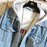 Joior Denim Jacket Men Hooded Casual Men Jean Jackets Streetwear Solid Color Turn Down Collar Denim Coats Men Jacktes Hat Detachable