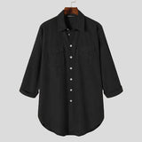 Joior Casual Men's Mid-length Suede Loose Shirts Tops Autumn Hot Sale Winter Vintage Lapel Collar Button Up Blouse S-5XL