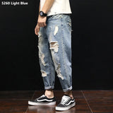 Joior Men Summer Ripped Ankle Length Plus Size Jeans 38 40 42 Harem Holes Hip Hop Trousers Denim Scratched Loose Boys Cool Blue Pants