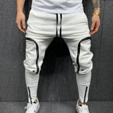 Joior Cargo Pants Men Fashion Solid Color Drawstring Casual Multi Zippers Pockets Trousers Hip Hop Style Men Harem Pants Streetwear