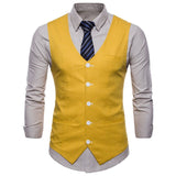 Joior Casual Cotton Linen Mens Suit Vest Slim Fit Single Breasted Sleeveless Waistcoat Male White Yellow Green Orange Light Blue M-4XL