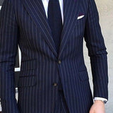 Joior 2 Piece Pinstripe Men's Suit Slim Fit for Formal Wedding Tuxedo Notched Lapel Navy Blue Striped Business Groom Male Fashion