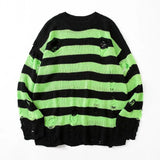 Joior Black Stripe Sweaters Destroyed Ripped Sweater Men Pullover Hole Knit Jumpers Men Oversized Sweatshirt Harajuku Long Sleeve Tops