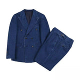 Joior Casual Blue Denim Oxford Men Suits Costume Homme Fashion Wedding Prom Terno Masculino Slim Fit Groom Blazer 2 Pcs(Jacket+Pant)