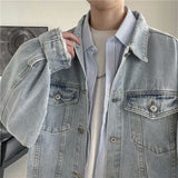 Joior Cotton Denim Jacket Men Casual Solid Color Lapel Single Breasted Jeans Jacket Men Outwear Bomber Streetwear Windbreaker Coat