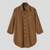 Joior Casual Men's Mid-length Suede Loose Shirts Tops Autumn Hot Sale Winter Vintage Lapel Collar Button Up Blouse S-5XL