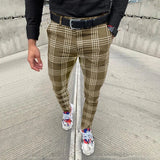 Joior Summer Men's Casual Pants Plaid  Social Stretch Trousers Mid Waist Skinny Business Office Working  Party Male Suit Pants  Autumn