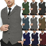 Joior Men's Grey Herringbone Wool Tweed Slim Fit Leisure Cotton Suit Burgundy Vest Gentleman Business Waistcoat For Wedding